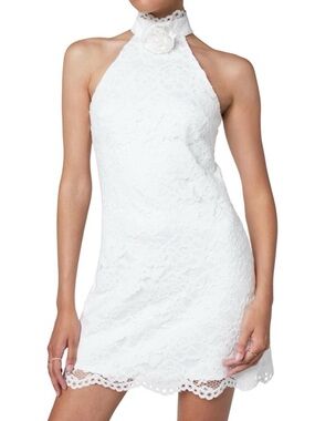 Likely White Strapless-Look Lace Halter Dress